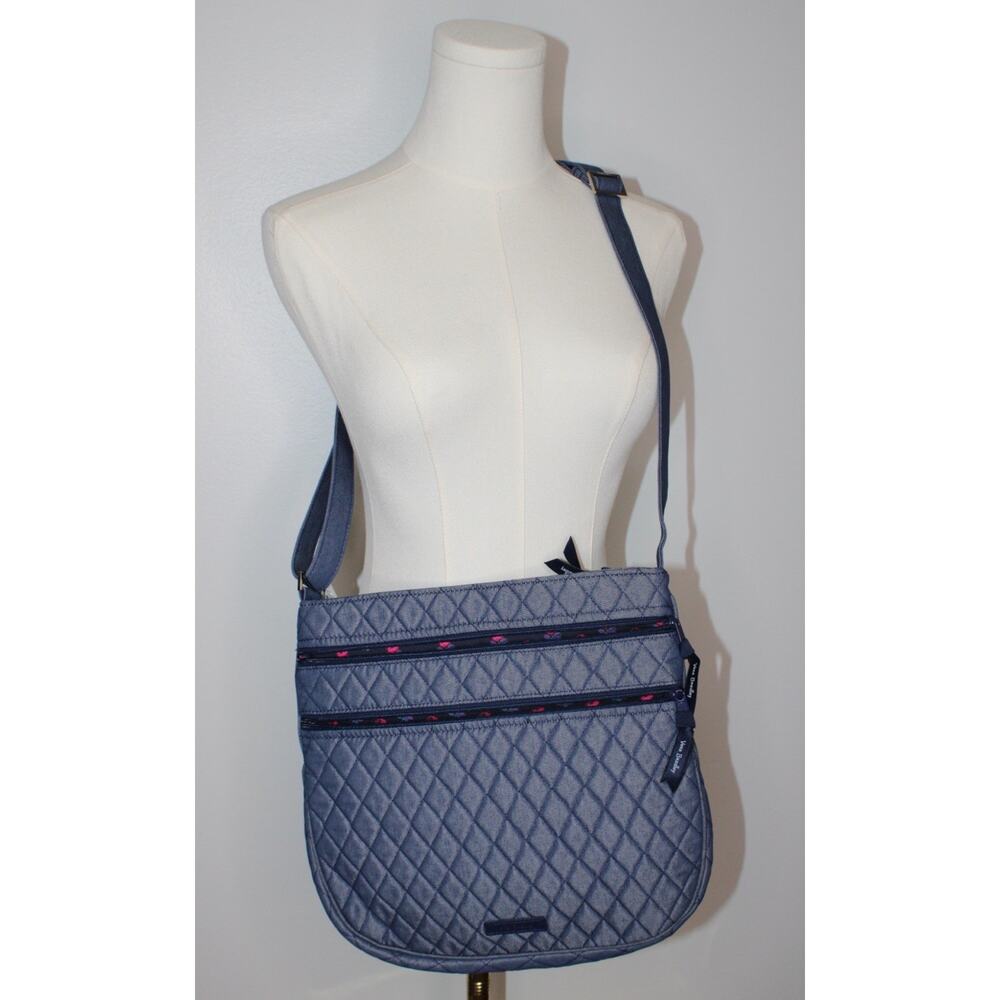 VERA BRADLEY Trio Zip Hipster Moonlight Navy Crossbody Purse Bag Microfiber $95